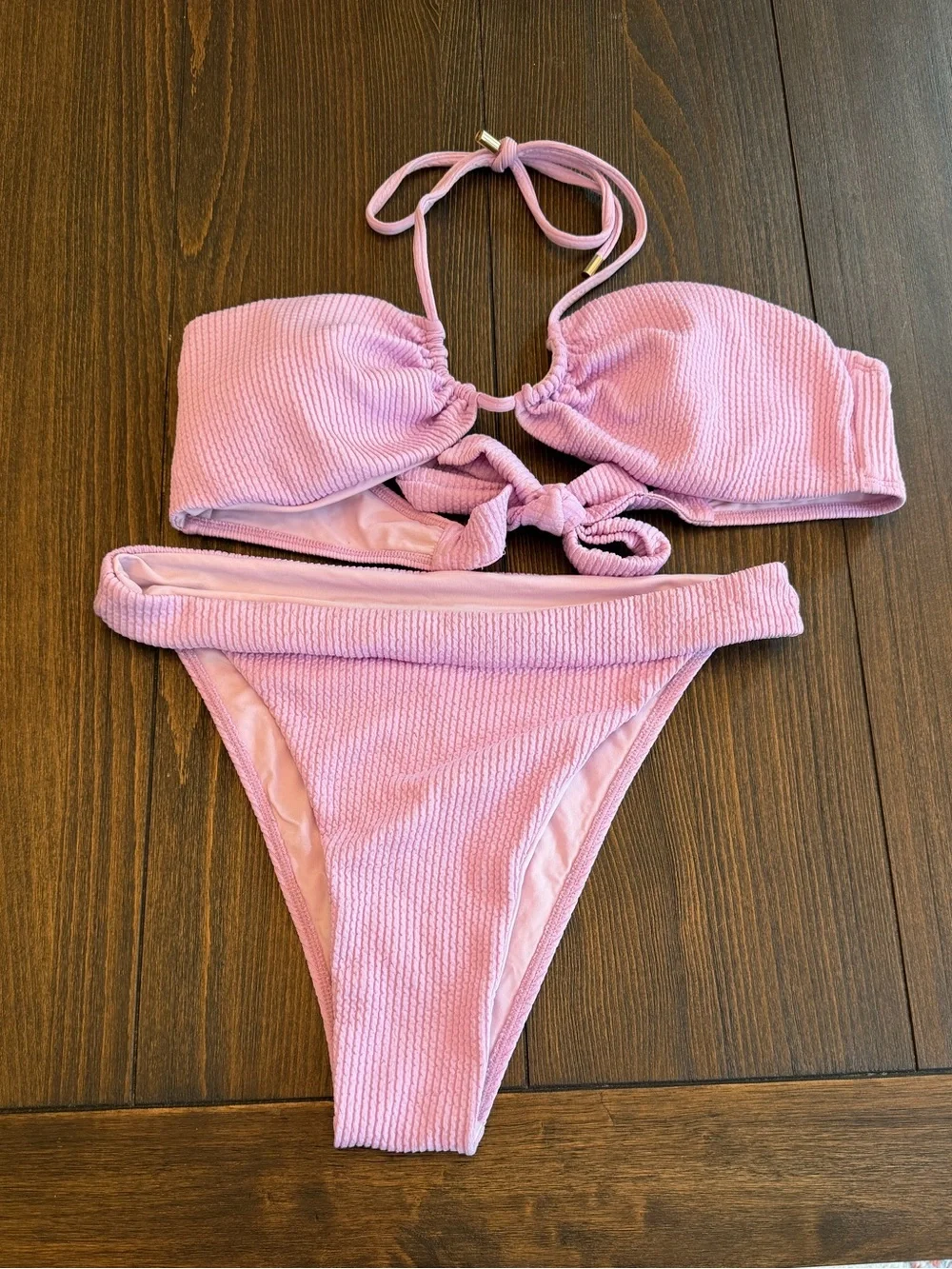 Monday Swimwear Lavender Pink Ribbed Bikini Set